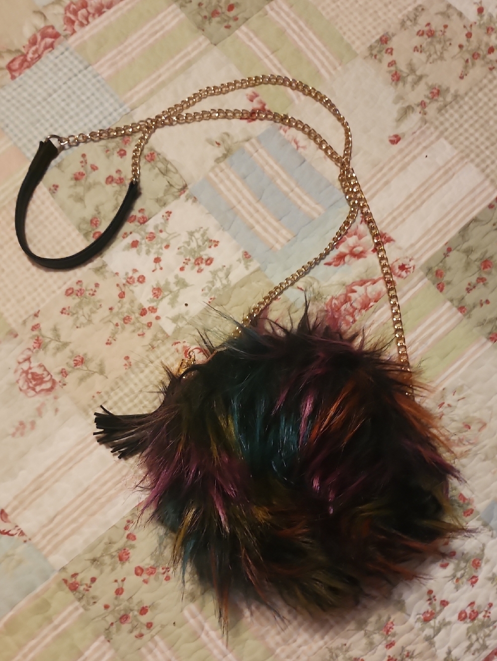 Multicolor Faux Fur Crossbody Bag with Gold Chain